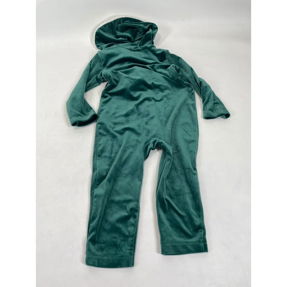 Carter's Green Velvet Holiday Elf Hooded Romper 18M Christmas Santa Helper